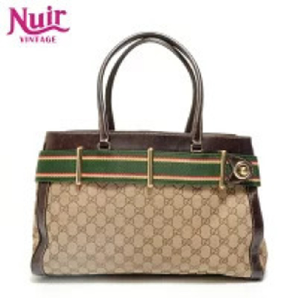 Gucci GG Canvas Tote Shoulder Bag Beige Brown
